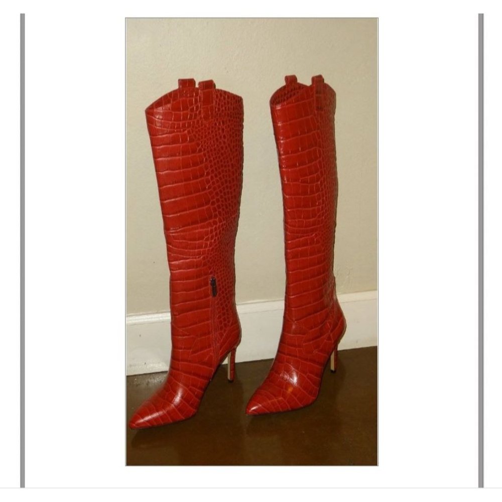 SOLD VINCE CAMUTO Kervana Pointy Toe Knee High Crocodile Boot Red 8.5 NEW - Picture 10 of 13